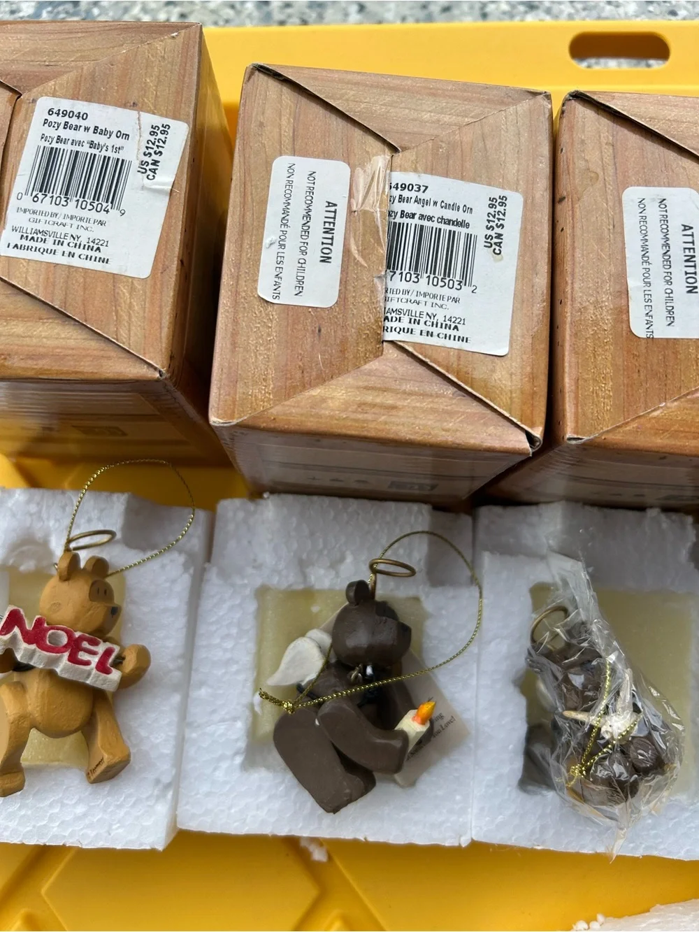 4 Classic Pozy Bears Holiday Ornament Set - Decorative Hanging Figurines
